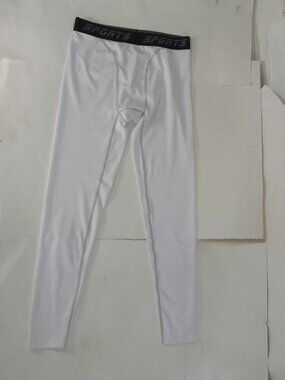 White Compression Leggings Men's Size M Med SPORTS Spandex Athletic Hockey